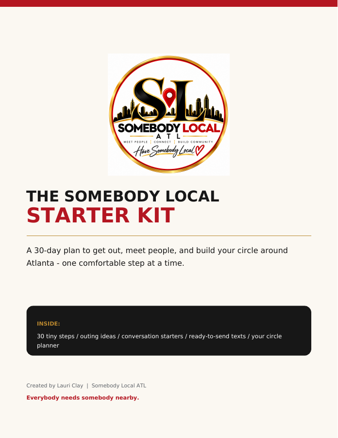 Cover of The Somebody Local Starter Kit, a 30-day guide to connection